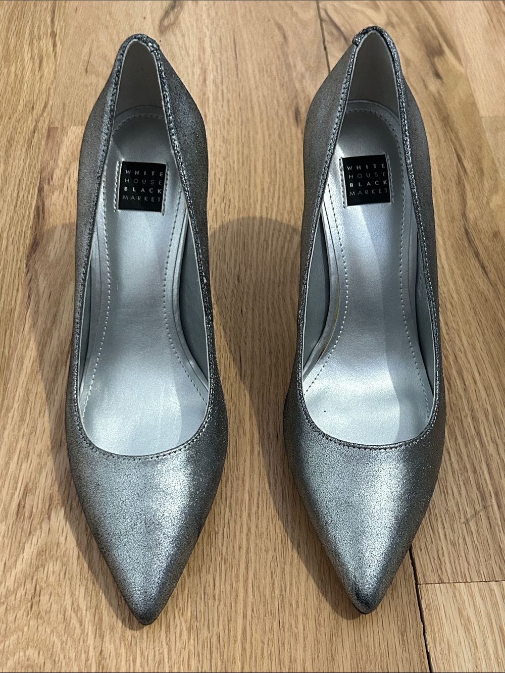 White House Black Market Metallic Silver Pointed-Toe Pumps